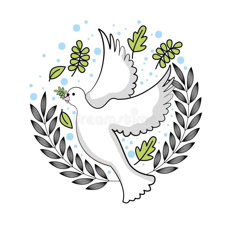 International Peace Day with Dove Cartoon Stock Vector - Illustration of  leaves, religion: 177169839
