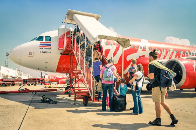 International Tourist People Boarding Airasia Flight In