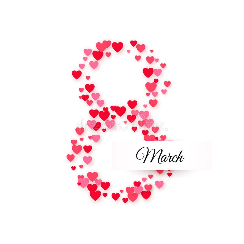International women day. March 8 greeting postcard. Eight is made of hearts with text label. Website banner concept. Vector vector illustration International women day. March 8 greeting postcard. Eight is made of hearts with text label. Website banner concept. Vector vector illustration