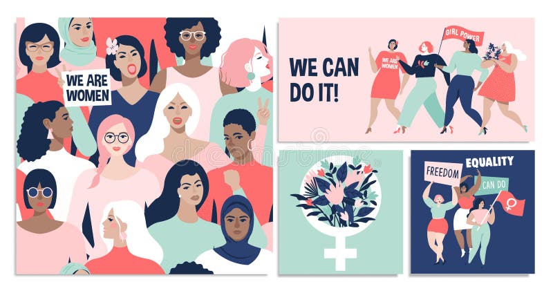 International Womens Day. We can do it Vector templates for card, poster, flyer and other users. stock illustration International Womens Day. We can do it Vector templates for card, poster, flyer and other users. stock illustration