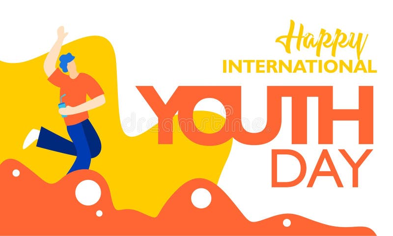 International youth day, August 12 th. with active and passionate young people illustration. on orange wavy shape and white backgr stock illustration International youth day, August 12 th. with active and passionate young people illustration. on orange wavy shape and white backgr stock illustration