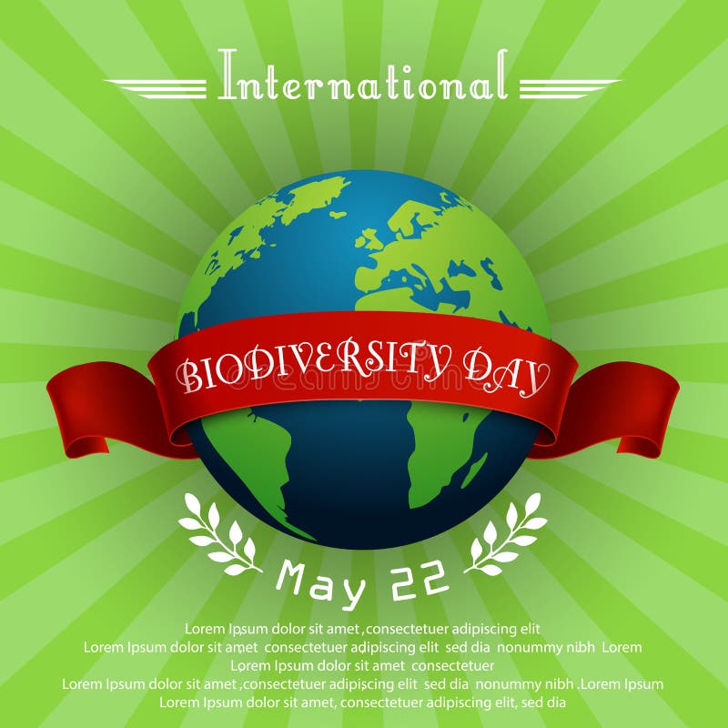 Internationellt biologisk mångfalddagbegrepp med jordklotet och det röda bandet stock illustrationer Internationellt biologisk mångfalddagbegrepp med jordklotet och det röda bandet stock illustrationer