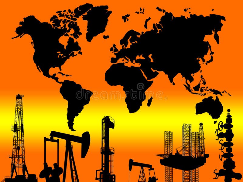 International Global Oil and Gas Industry Silhouette Concept. Oil Gas Industry Oilfield Drilling Rig Oil Pump Jack Offshore Technology Background. International Global Oil and Gas Industry Silhouette Concept. Oil Gas Industry Oilfield Drilling Rig Oil Pump Jack Offshore Technology Background