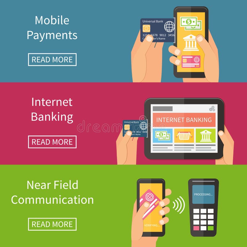 Internet-bankwezen, mobiele betalingen en nfc royalty-vrije illustratie Internet-bankwezen, mobiele betalingen en nfc royalty-vrije illustratie