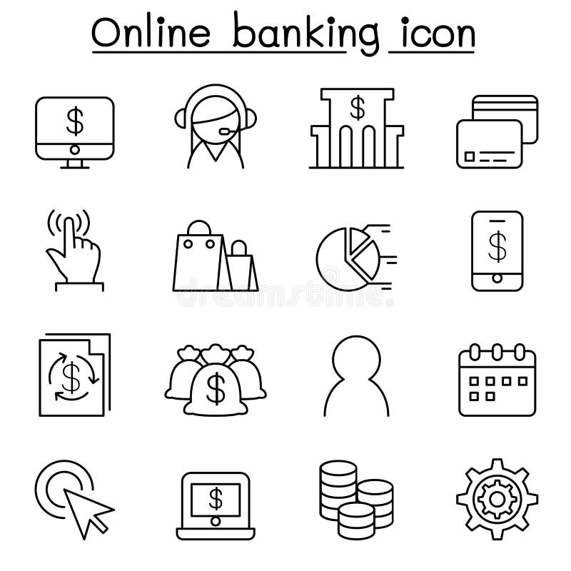 Internet-bankwezenpictogram in dunne lijnstijl die wordt geplaatst