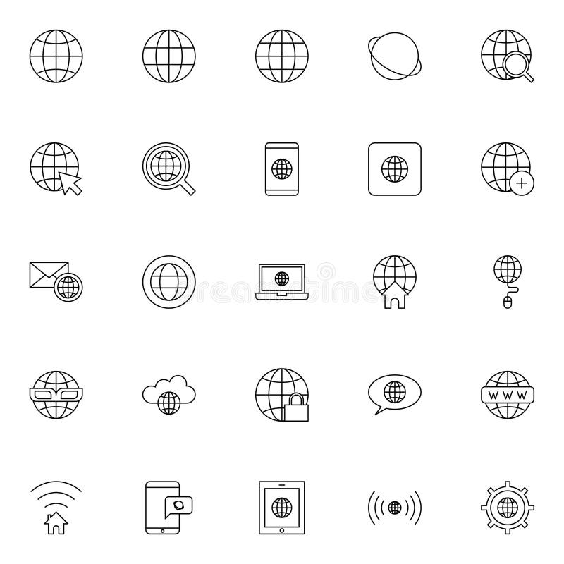Internet, wifi & browser outline icon set vector illustration