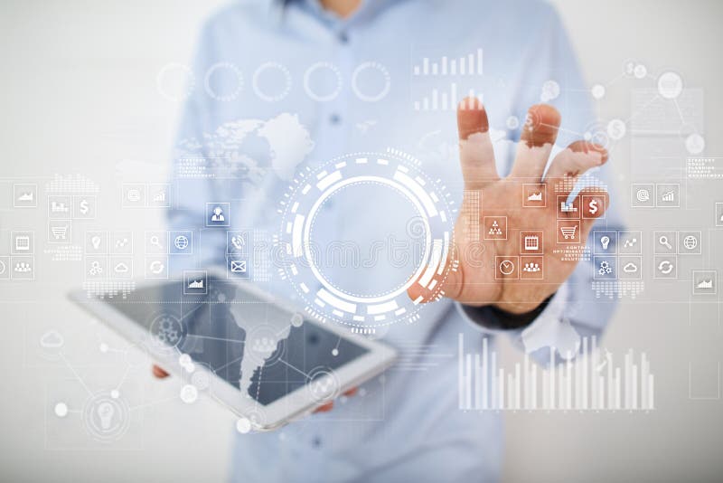 Internet, Business and technology concept. Icons, diagrams and graphs background on virtual screen. stock photo Internet, Business and technology concept. Icons, diagrams and graphs background on virtual screen. stock photo
