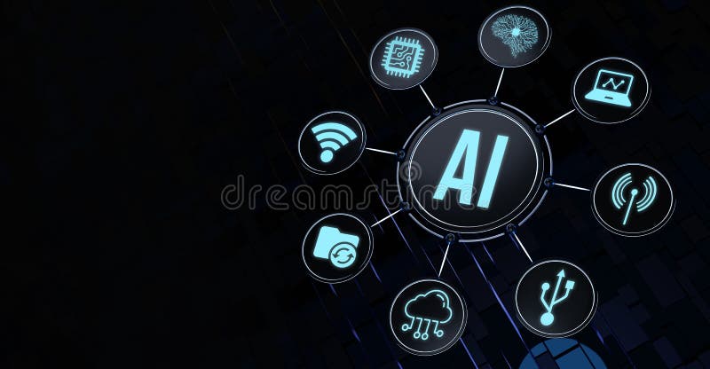 Internet, business, Technology and network concept. AI Learning and Artificial Intelligence Concept royalty free illustration