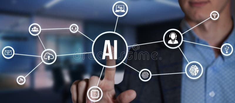 Internet, business, Technology and network concept. AI Learning and Artificial Intelligence Concept. Virtual button vector illustration