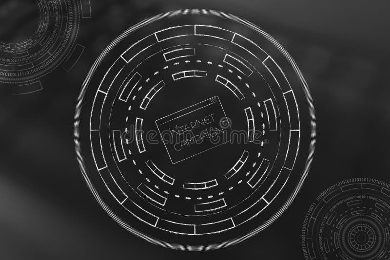 Internet campaign pop-up surrounded by abstract technology cyberspace mechanism royalty free illustration