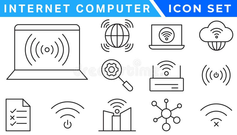 Internet computer icon set. Containing online, computer, network, website, server, web design, hardware, software and programming vector illustration