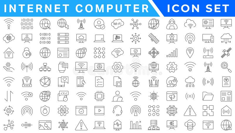 Internet computer line icon set. Website icon for contact icons. Computer, network, website, server, web design, hardware royalty free illustration