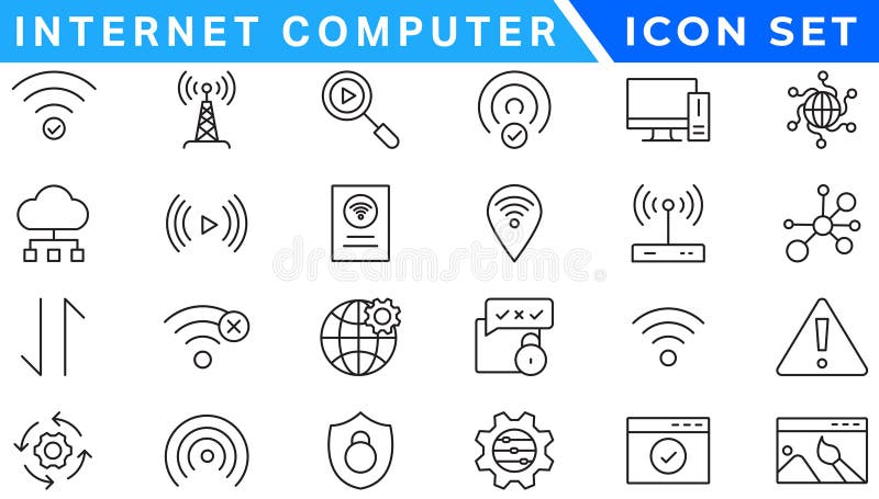 Internet computer line icon set. Website icon for contact icons. Computer, network, website, server, web design, hardware vector illustration