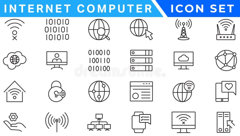 Internet computer line icon set. Website icon for contact icons. Computer, network, website, server, web design, hardware royalty free illustration