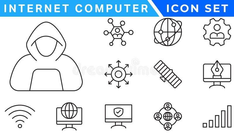 Internet computer line icon set. Website icon for contact icons. Computer, network, website, server, web design, hardware stock illustration