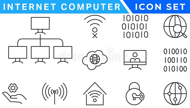 Internet computer line icon set. Website icon for contact icons. Computer, network, website, server, web design, hardware stock illustration