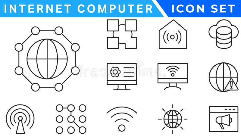 Internet computer line icon set. Website icon for contact icons. Computer, network, website, server, web design, hardware vector illustration