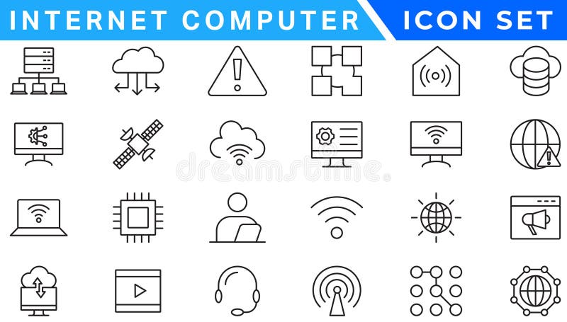 Internet computer line icon set. Website icon for contact icons. Computer, network, website, server, web design, hardware vector illustration