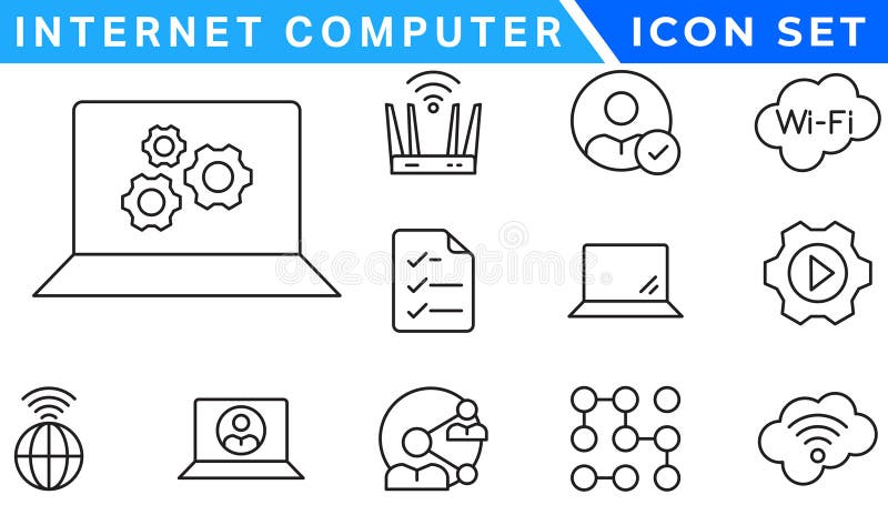 Internet computer line icon set. Website icon for contact icons. Computer, network, website, server, web design, hardware vector illustration