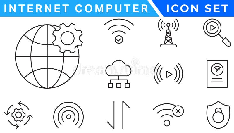 Internet computer line icon set. Website icon for contact icons. Computer, network, website, server, web design, hardware royalty free illustration