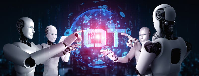 Internet connection controlled by AI robot and machine learning process royalty free illustration
