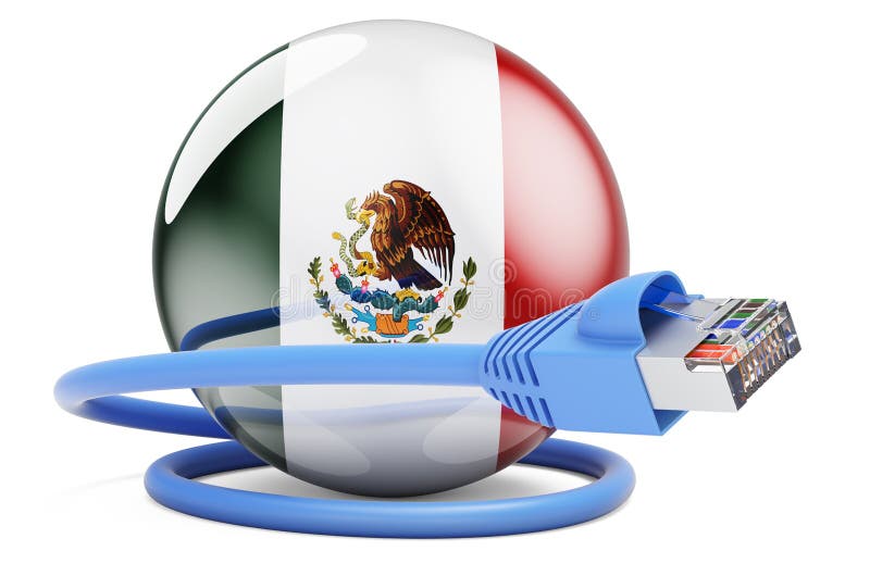 Connection in Mexico. Lan Cable with Mexican Flag, 3D