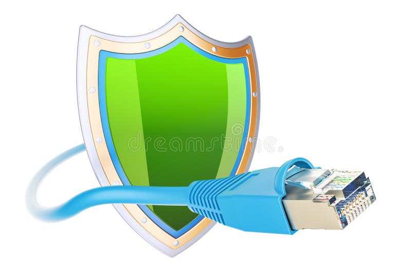 Internet connection protect, secure communication network concept. 3D rendering vector illustration