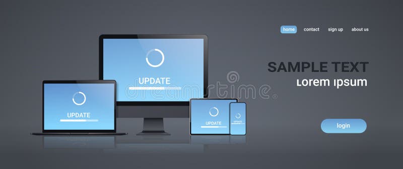 Internet connection software installation new gadgets system update tablet smartphone pc screen network technology royalty free illustration