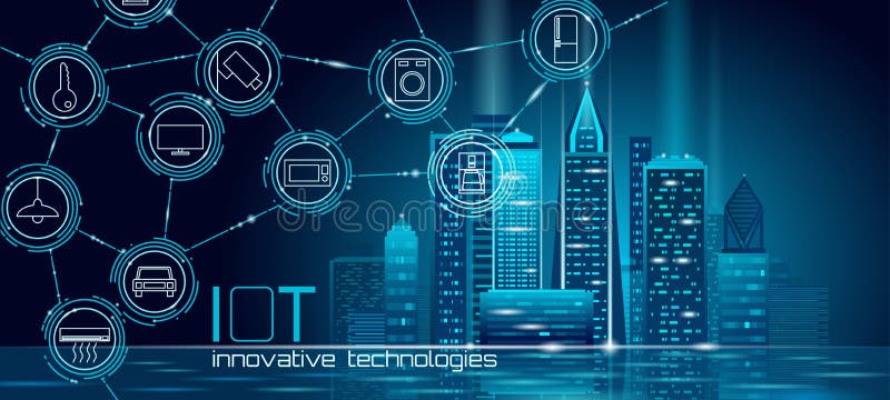 Internet de la malla de alambre elegante polivinílica baja de la ciudad 3D de las cosas Concepto constructivo inteligente de la a libre illustration