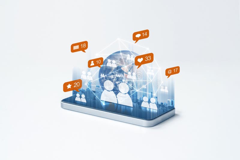 Internet del teléfono móvil con la red social y los medios iconos sociales de la notificación El elemento de esta imagen es sumin foto de archivo