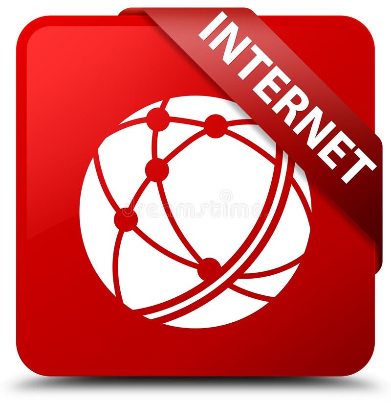 (global Network Icon) Red Square Button Red Ribbon in C Stock