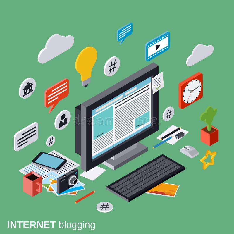 Internet-het blogging, Webpublicatie, journalistiek, het vectorconcept van het blogbeheer stock illustratie Internet-het blogging, Webpublicatie, journalistiek, het vectorconcept van het blogbeheer stock illustratie