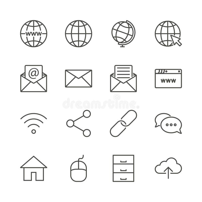Internet icon set vector. Line network symbol collection isolated. Trendy message flat outline ui s stock illustration Internet icon set vector. Line network symbol collection isolated. Trendy message flat outline ui s stock illustration