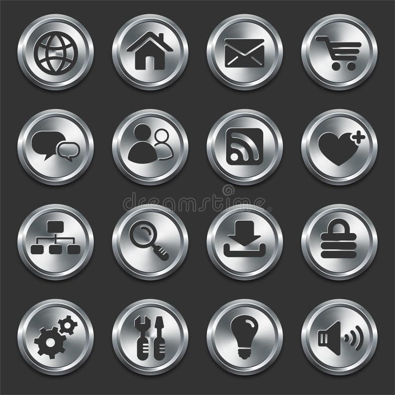 Internet Icons on Metal Buttons