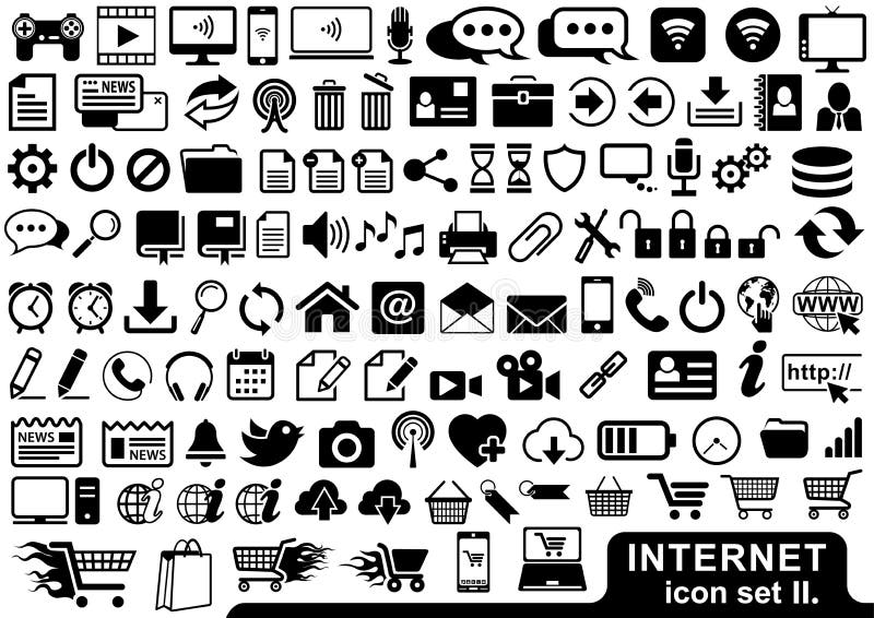 Internet-Ikone eingestellt in schwarze Farbe lizenzfreie abbildung Internet-Ikone eingestellt in schwarze Farbe lizenzfreie abbildung