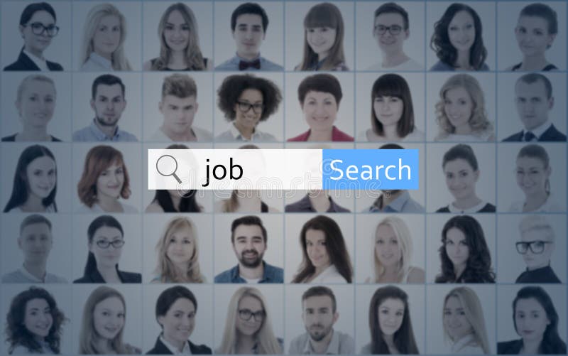 internet and job search concept - search bar over collage of people faces stock photography internet and job search concept - search bar over collage of people faces stock photography