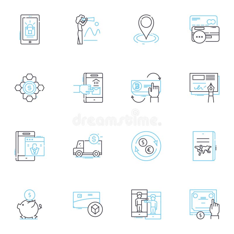 Internet lending linear icons set. Loan, Credit, Online, Financing, Agreement, Borrowing, Payment line vector and