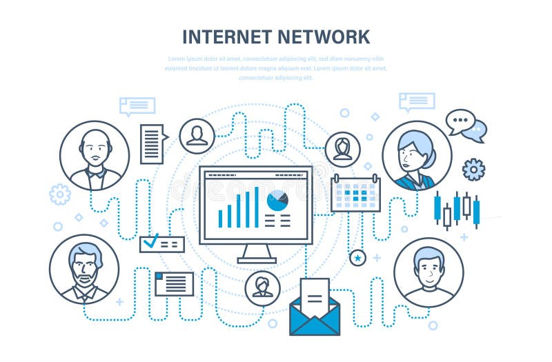 Internet-netwerk, mensen en sociaal netwerk, online veiligheid, de wolkendiensten royalty-vrije illustratie Internet-netwerk, mensen en sociaal netwerk, online veiligheid, de wolkendiensten royalty-vrije illustratie