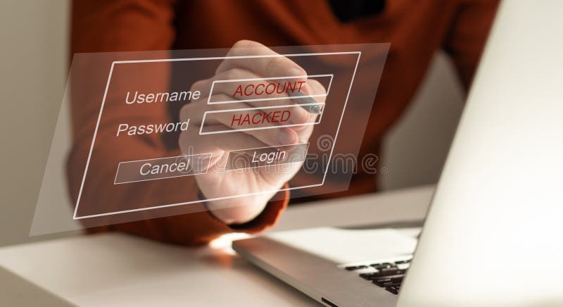 Internet network security technology computer online system and spreading to global stolen personal data on computer stock photo