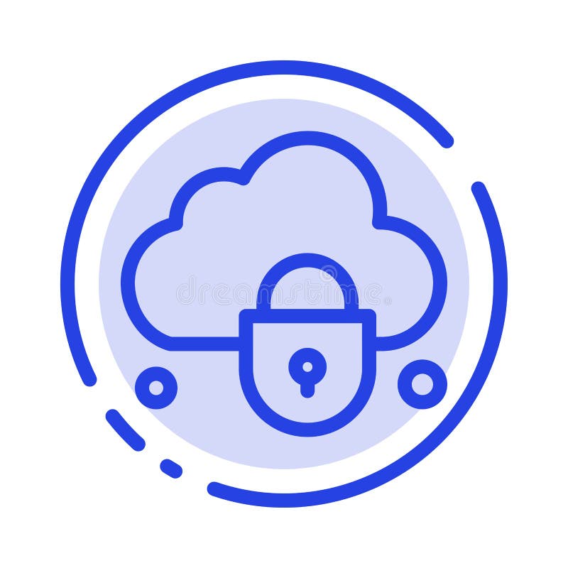 Internet, nuvola, serratura, linea punteggiata blu linea icona di sicurezza illustrazione di stock