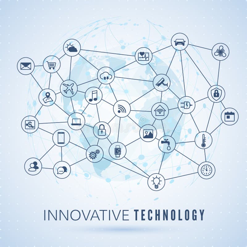 Internet rzeczy IOT poj?cie Globalnej sieci zwi?zek Monitorowanie i kontrola systemów mądrze ikony na kuli ziemskiej kartografuje ilustracja wektor Internet rzeczy IOT poj?cie Globalnej sieci zwi?zek Monitorowanie i kontrola systemów mądrze ikony na kuli ziemskiej kartografuje ilustracja wektor