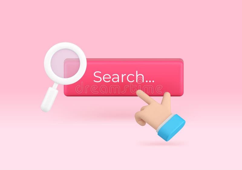Internet search engine optimization information finding field bar click 3d icon realistic vector stock illustration