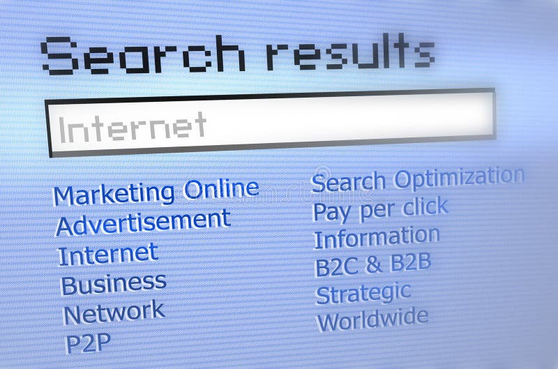 Výsledok vyhľadávania stránka zobrazuje niektoré odkazy v počítači sa simuluje výsledkov vyhľadávacieho nástroja zoznamu.
