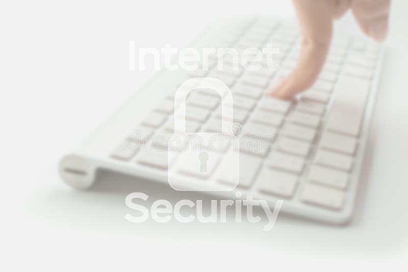 Internet security computer data symbol on blured keyboard background. Hacker attack and data breach, information leak royalty free stock photo
