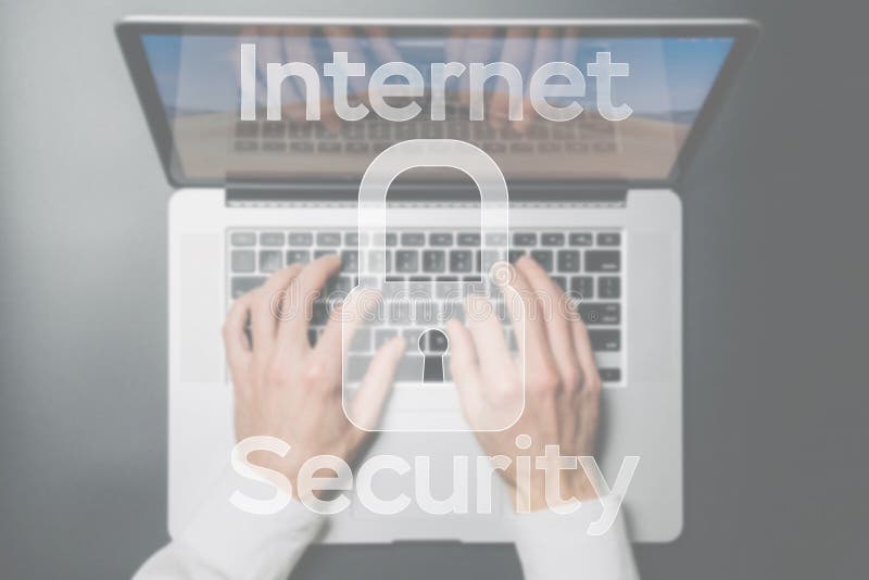 Internet security computer data symbol on blured keyboard background. Hacker attack and data breach, information leak royalty free stock photography