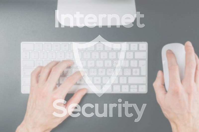 Internet security computer data symbol on blured keyboard background. Hacker attack and data breach, information leak stock photos