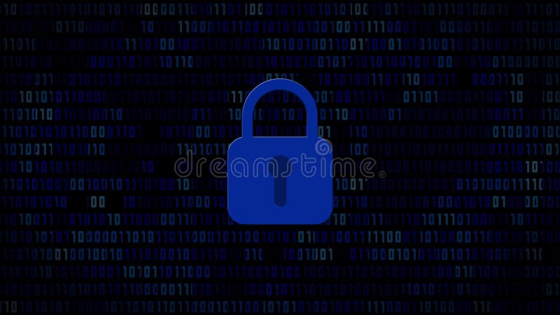 Internet security concept - closed padlock in the center of pulsaving waves over binary code screen royalty free illustration
