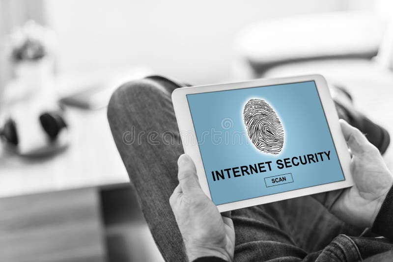Internet security concept on a tablet. Tablet screen displaying an internet security concept