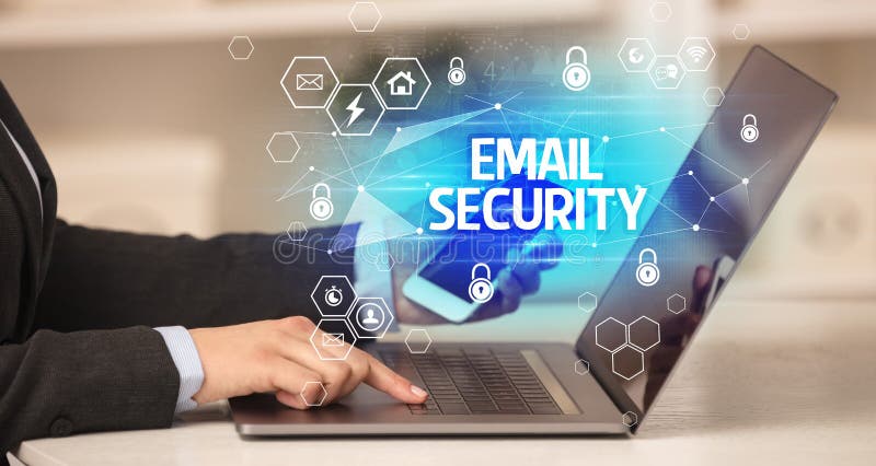 EMAIL SECURITY inscription on laptop, internet security and data protection concept, blockchain and cybersecurity. Digital system concept stock images, royalty-free photos and pictures