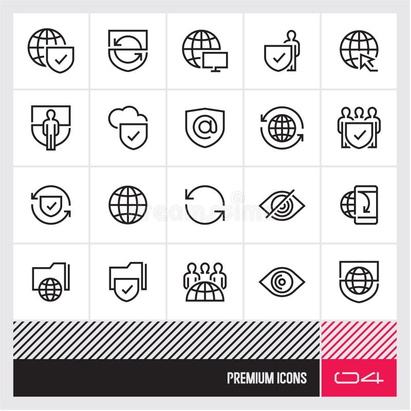 Pictograme linie subțire de securitate internet. set de pictograme web. Pictograme vectoriale vectoriale de securitate prin internet.